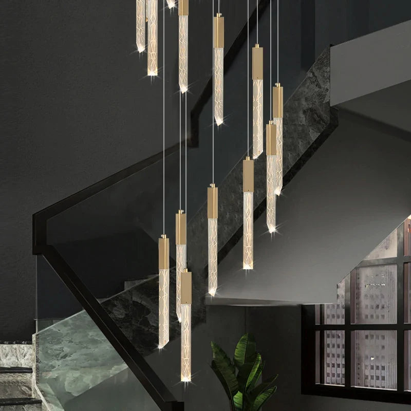 lustre en or lampe d'escalier moderne LED éclairage intérieur en cristal spirale