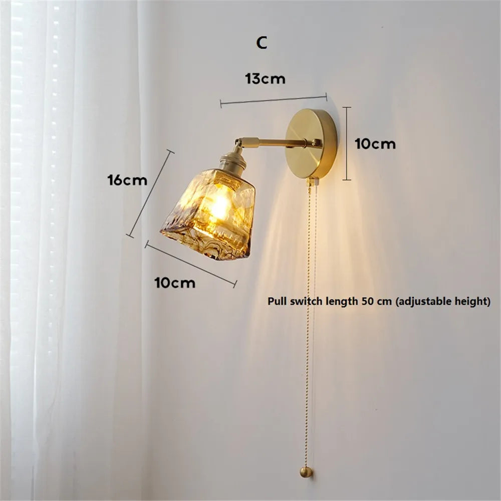 applique murale rotative rétro en verre cuivré avec interrupteur