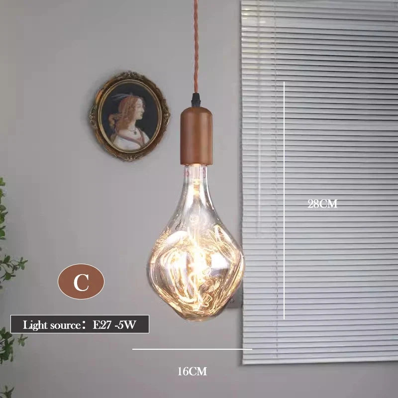 lustre en verre d'art rétro en bois massif créatif pour décoration intérieure