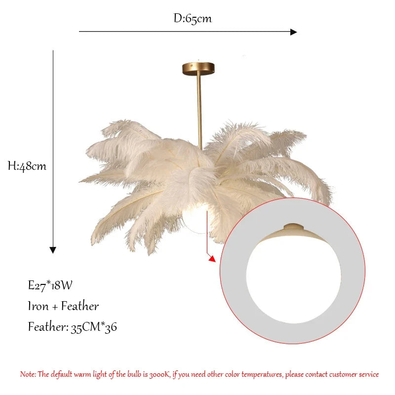 lustre led autruche plume sandyha luxe luminaire suspendu