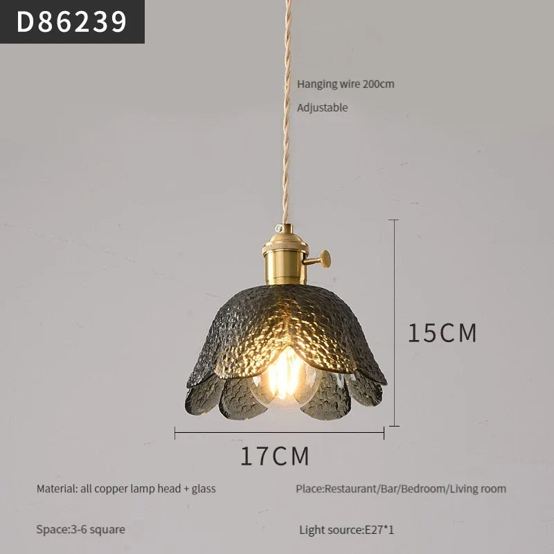 suspension moderne en laiton avec abat-jour rustique en verre de noyer