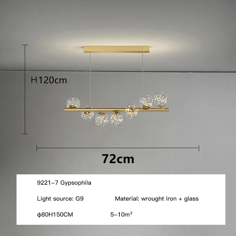lustre nordique longue boule de verre or pour bar
