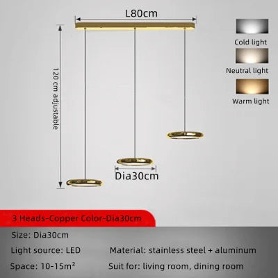 lustre en aluminium led design plaqué circulaire