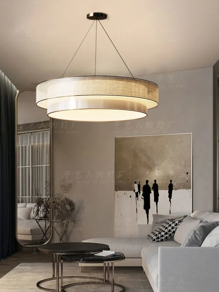 lustre circulaire style chinois zen en tissu pour ingénierie