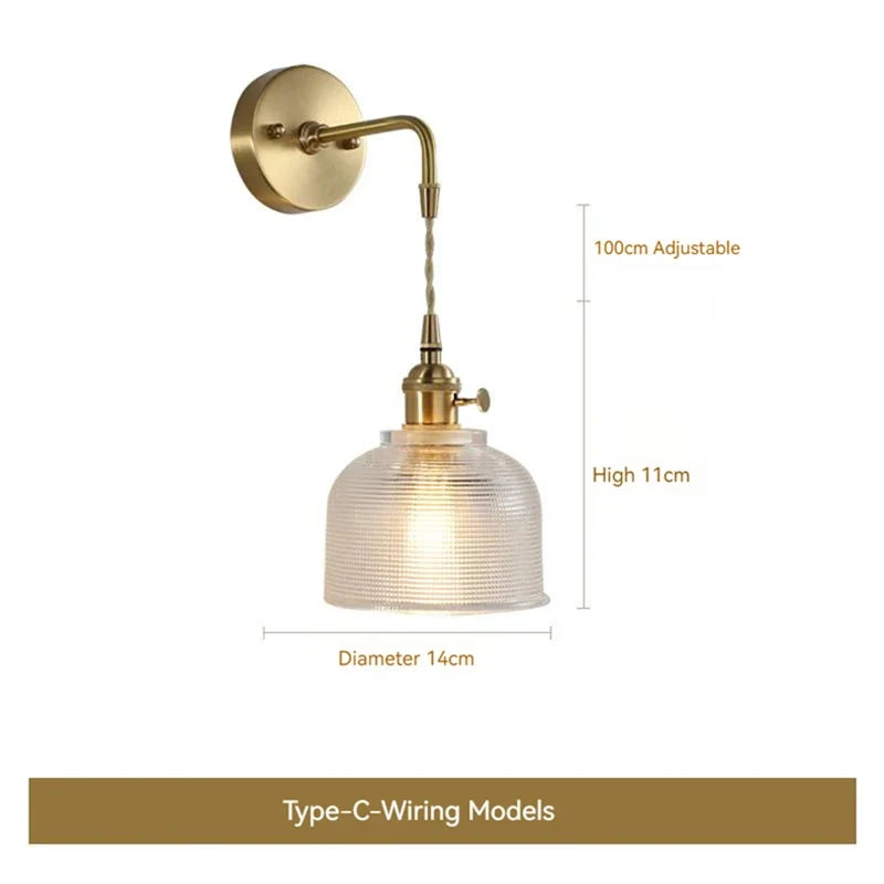 applique murale led scandinave en verre et laiton avec interrupteur à batterie
