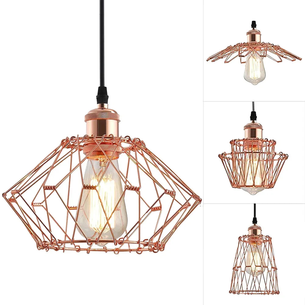 Pendant Light,Industrial Ceiling Pendant Light Fixtures Metal Lampshade,Deformable Geometric Cord Adjustable Folding Cage E27