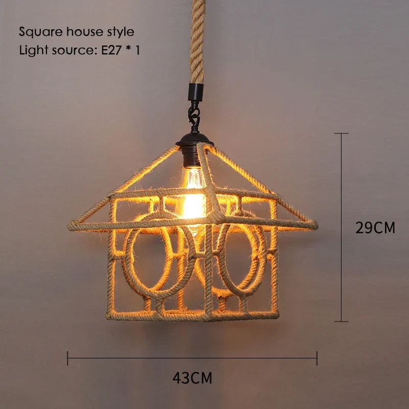 Sisal chanvre corde suspension plafonnier Lustre suspendu Lustre fer main tressage rustique rétro pour salle à manger décor