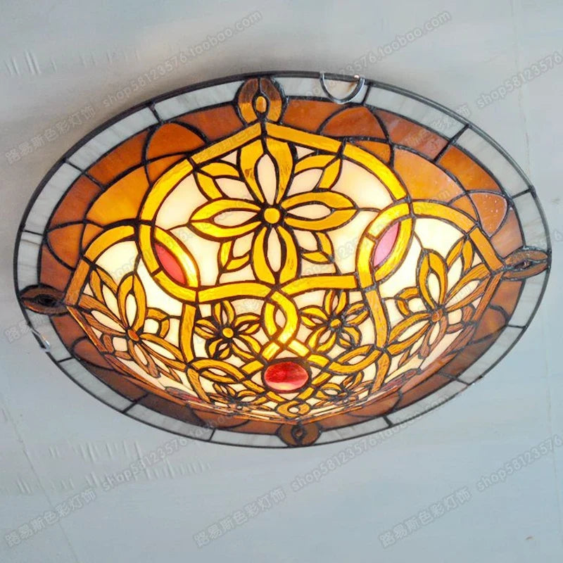 16 Inch European Twist Glass Ceiling Lamp Tiffany Style Bedroom Aisle Porch Balcony Lighting Antique LED Welding Art Lamp