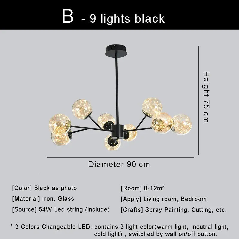 lustre moderne en forme d'étoile avec abat-jour en verre décoratif