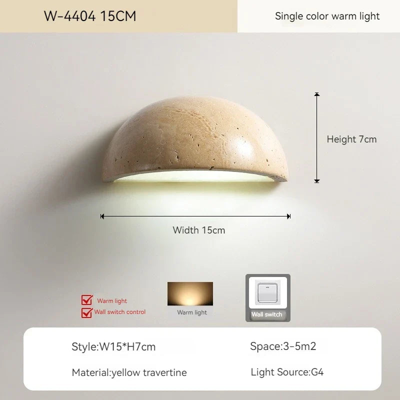applique murale led rétro semi-circulaire en travertin naturel pour décoration