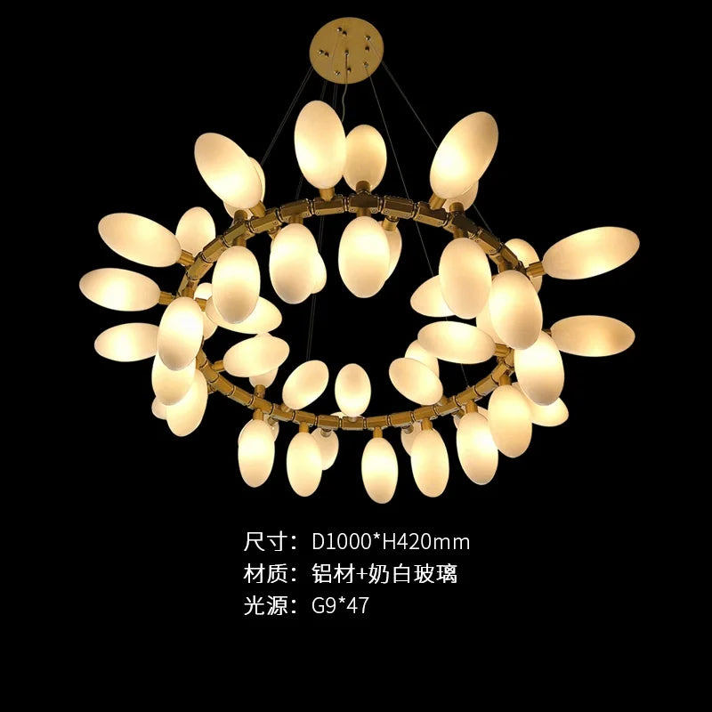 Modern Luxury  White Glass Grape Shaped Duplex Villa Chandelier, Living Room, Dining Room, Hotel Circular Decorative Chandelier