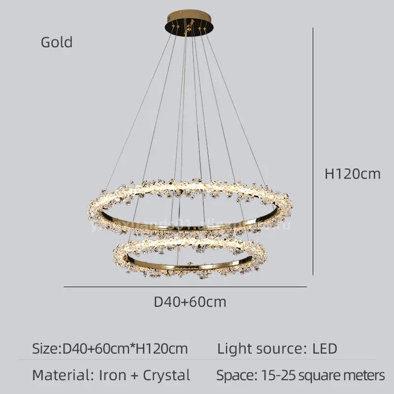 lustre en cristal de luxe avec anneau doré lumineux et élégant