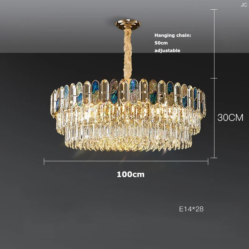 plafonnier led art déco en cristal doré et acier inoxydable