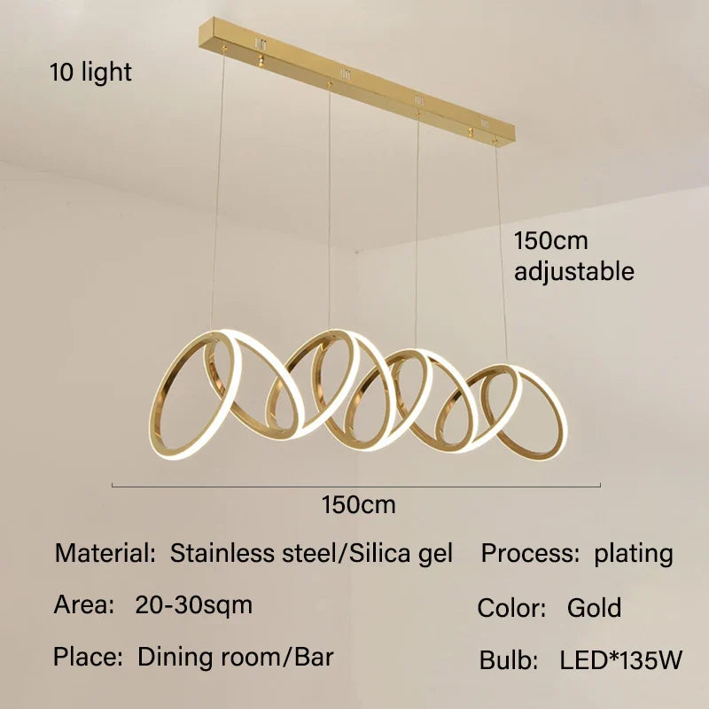 Anneau de luxe moderne suspension LED lumières pour salle à manger cuisine éclairage Lustre décor Lustre barre intérieure suspendus luminaires