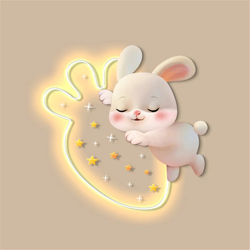 Dessin animé fraise lapin peinture décorative applique murale LED lampe filles chambre chevet atmosphère lumière enfants acrylique murale appliques