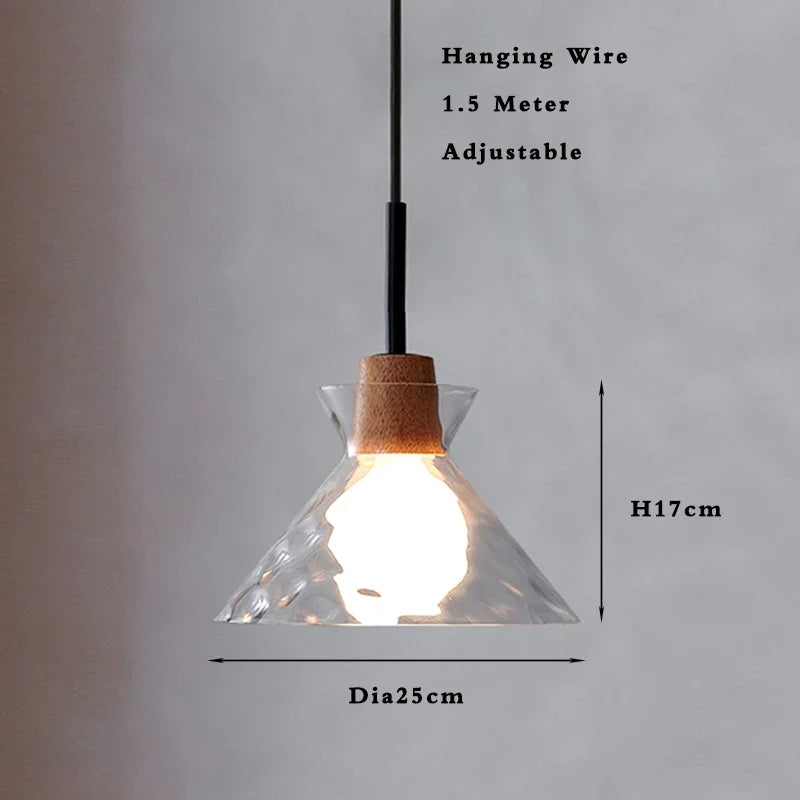Lamp Mini Pendant Lighting With Handblown Clear Hammered Glass Shade, Adjustable Cord Ceiling Light Fixture For Kitchen Island