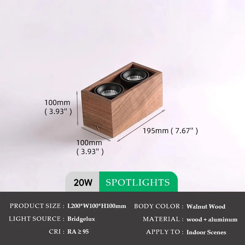 Walnut Wood Square Box, Simple Modern Wabi-sabi style, Spotlights and downlights for Bedroom, Bedside, Living, Dining Room