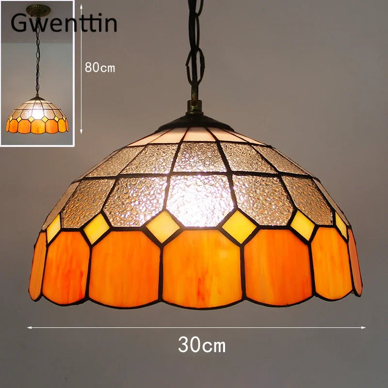 suspension en verre teinté style tiffany pour décoration intérieure