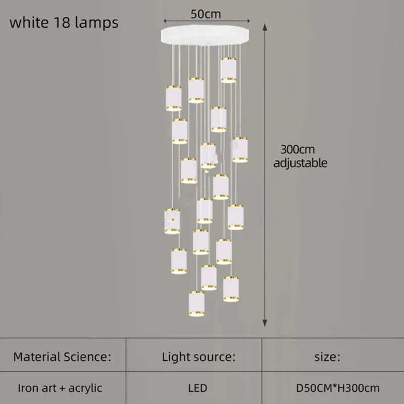 lustre long rotatif en acrylique pour éclairage intérieur décoratif