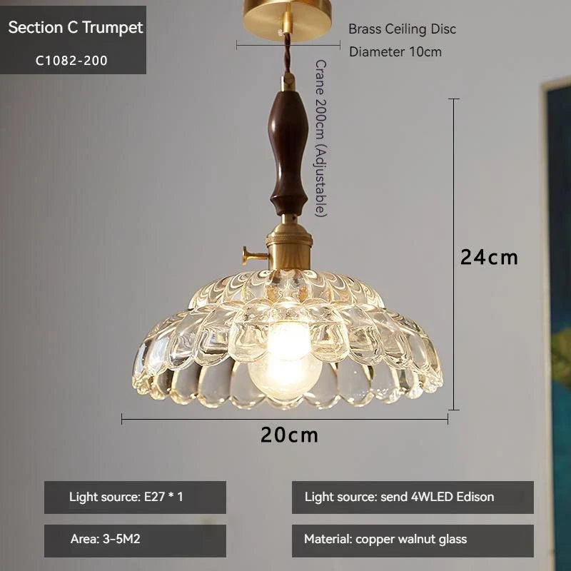 suspension rustique nordique en verre avec interrupteur led
