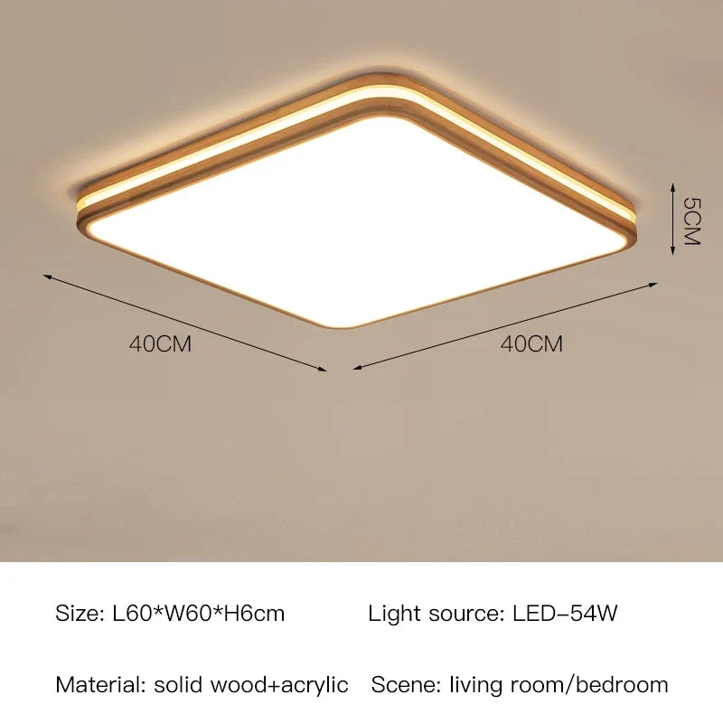 lustre moderne en bois avec télécommande et lumière led