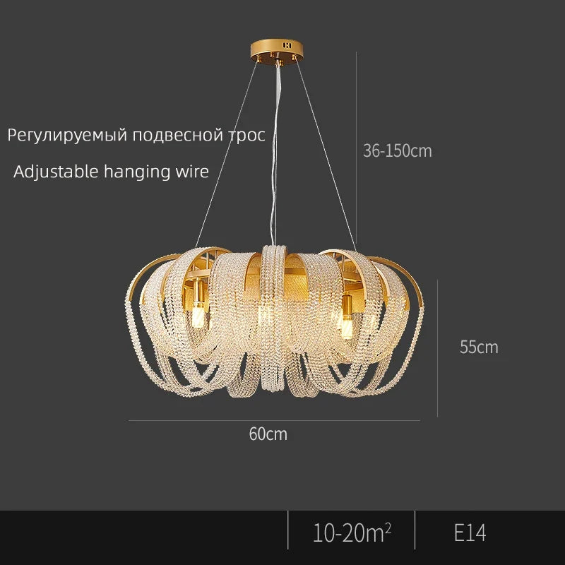 lustre nordique moderne en cristal avec led et glands