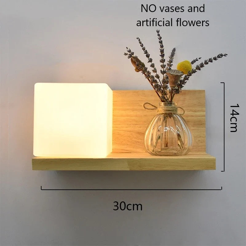 applique murale led en bois avec pot de plante nordique