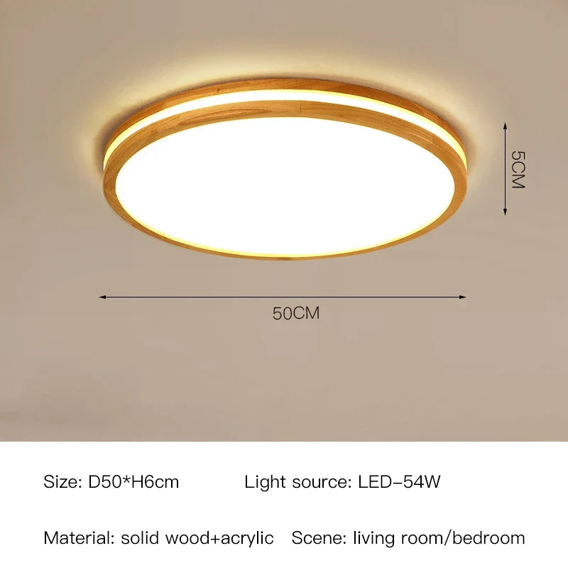 lustre moderne en bois avec télécommande et lumière led