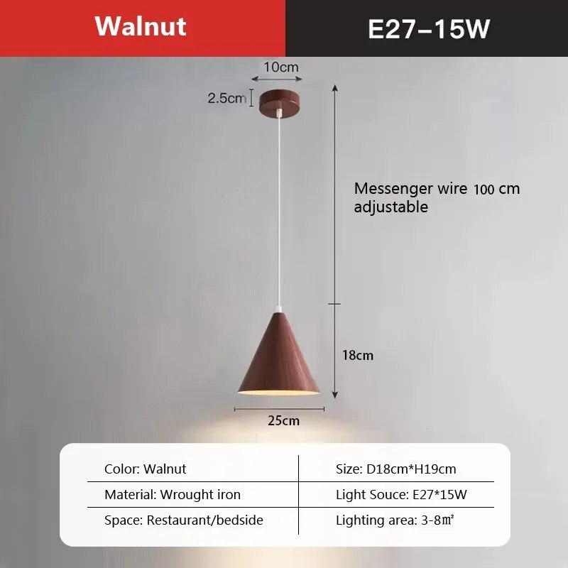 Suspension LED moderne en noyer massif
