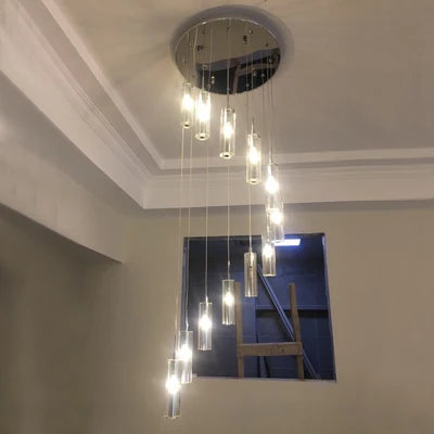 suspension moderne en cristal avec éclairage LED spiralé