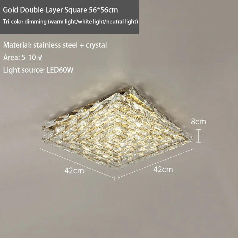 plafonnier led carré en cristal luxe pour décoration intérieure