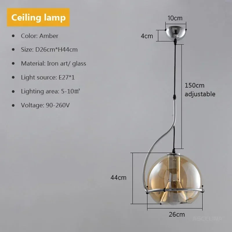 lustre rétro américain en verre ambré pour ambiance créative