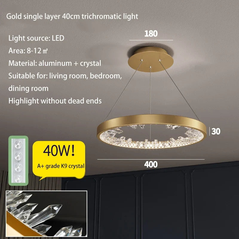 Plafonnier LED suspendu en cristal de luxe au design moderne