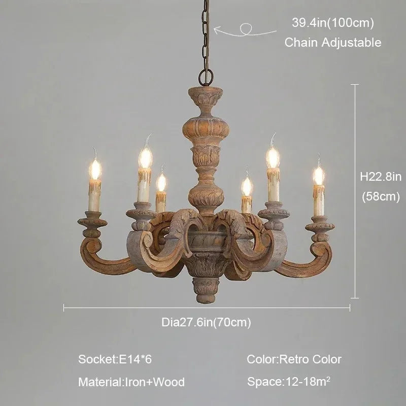 lustre romain en bois sculpté rétro pour décoration élégante