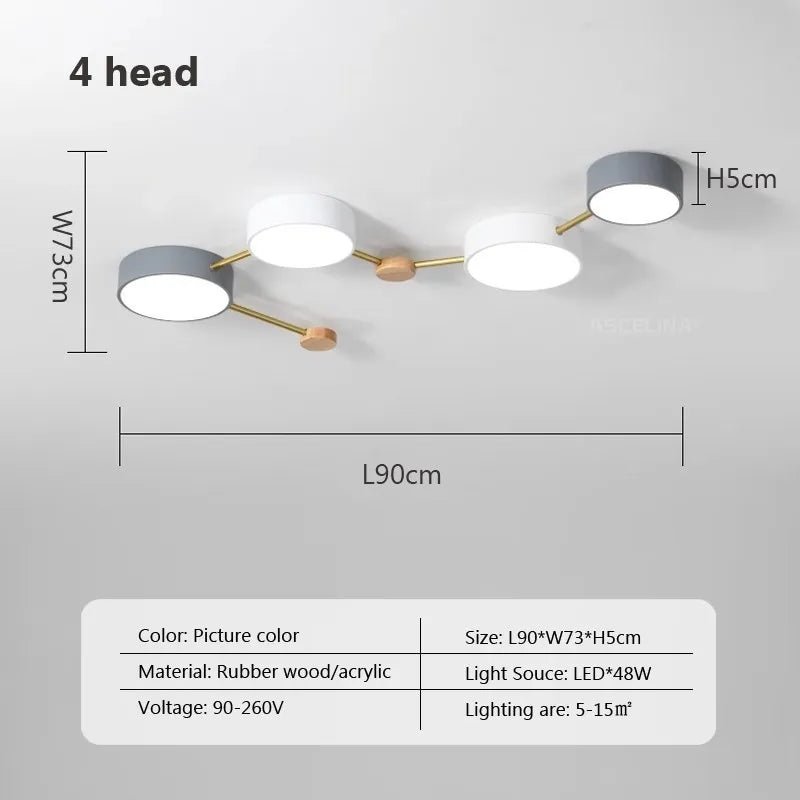 plafonnier nordique led bois macaron 3-8 têtes éclairage décoratif