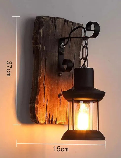 Applique murale LED industrielle rétro en bois