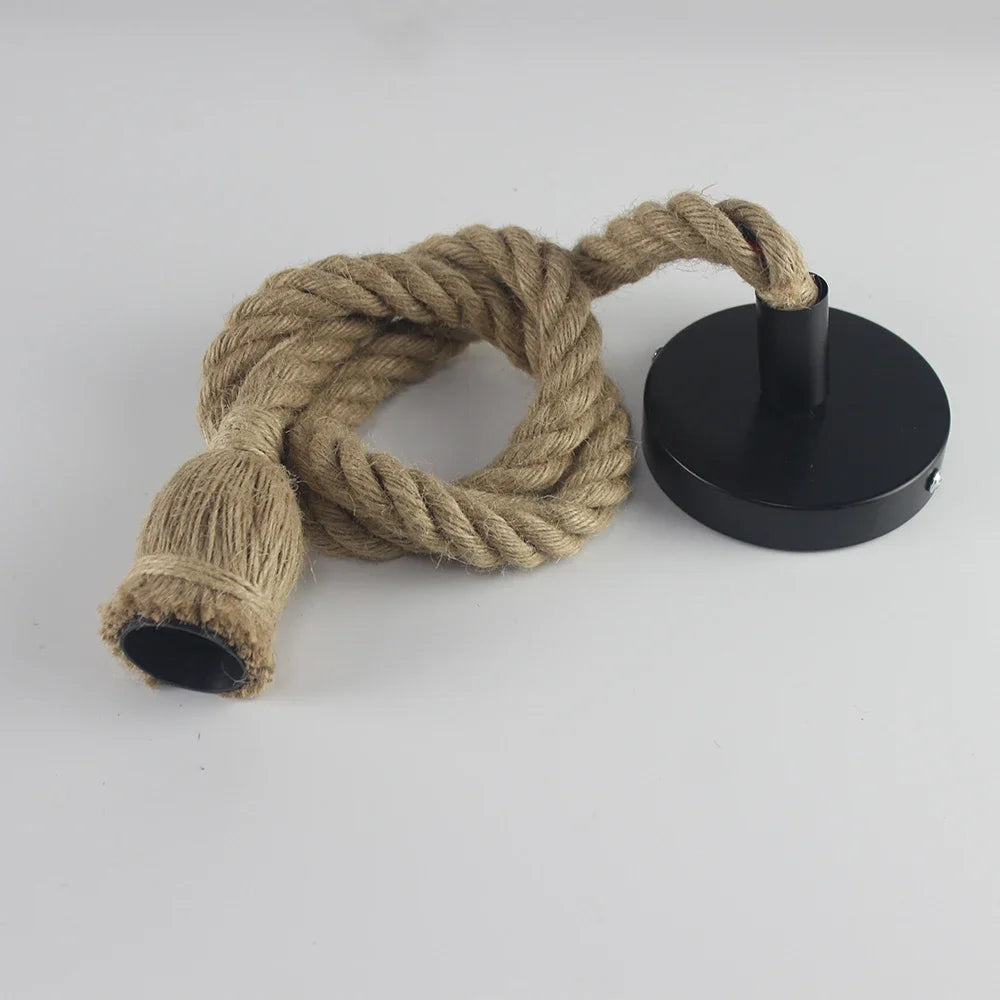 suspension rétro loft industriel en corde de chanvre avec ampoule edison