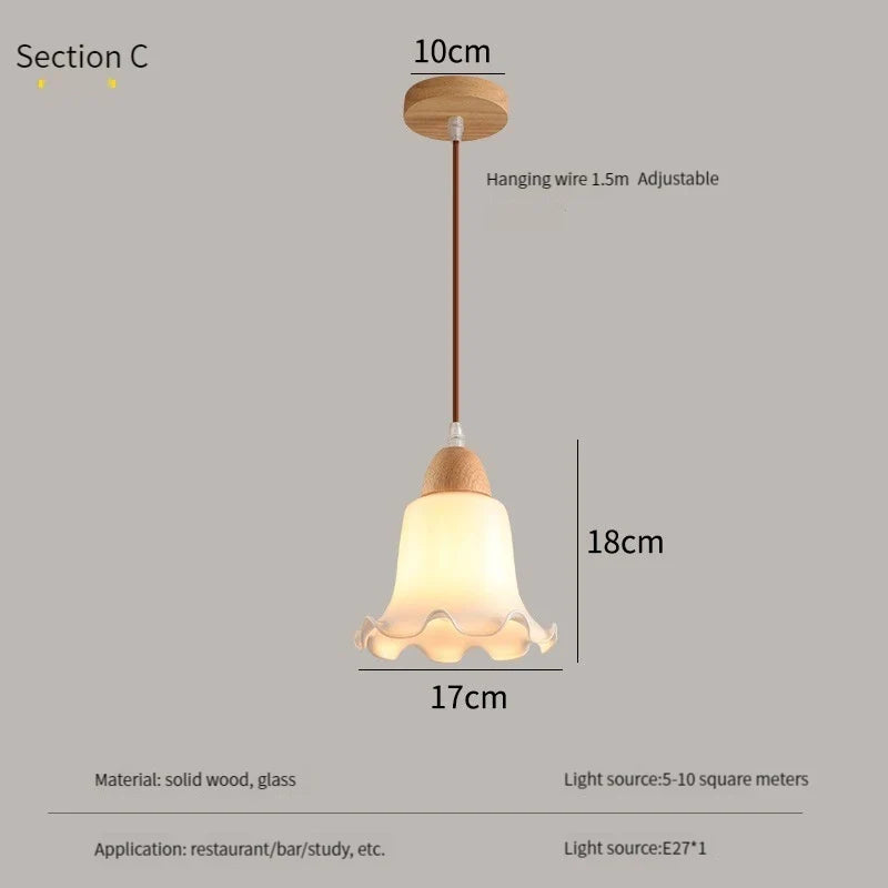 lustre nordique led suspendu moderne en bois et verre