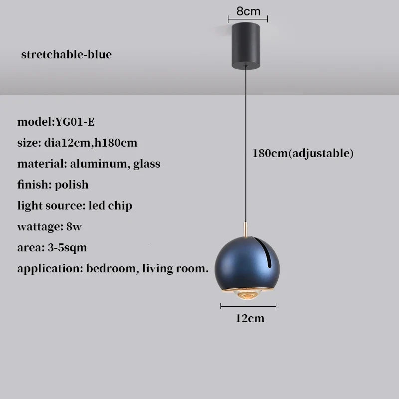 Suspension LED boule ronde moderne avec angle réglable