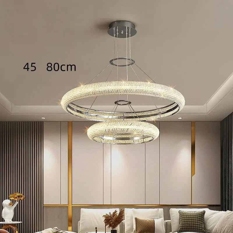 lustre moderne en chrome et cristal pour décoration intérieure