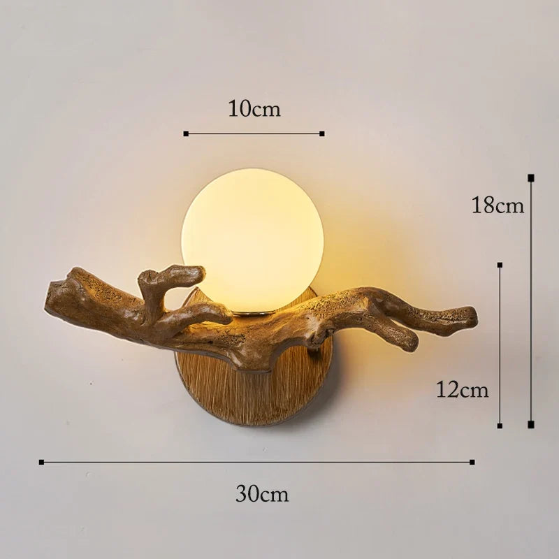 Applique murale LED Vintage en forme de branche d'arbre en résine