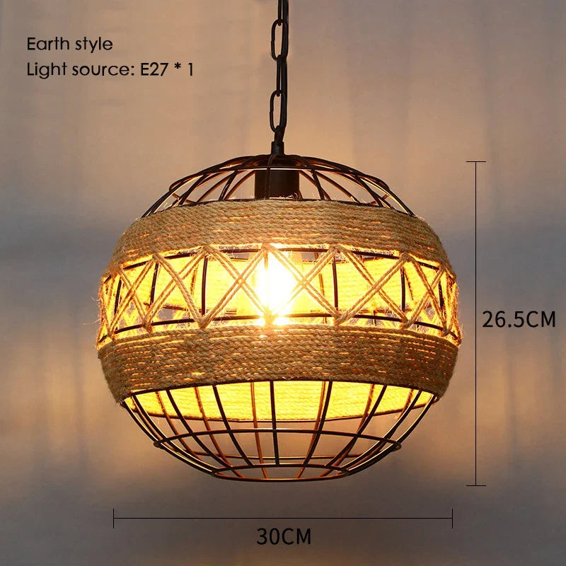 Sisal chanvre corde suspension plafonnier Lustre suspendu Lustre fer main tressage rustique rétro pour salle à manger décor