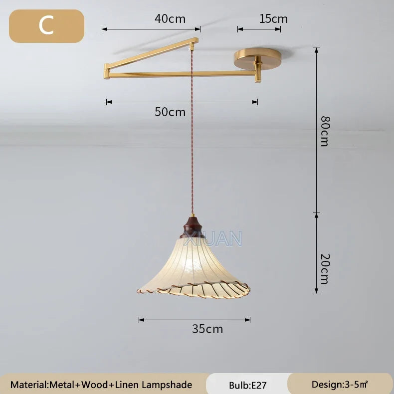 lustre wabi-sabi vintage avec tissu appliqué pliant