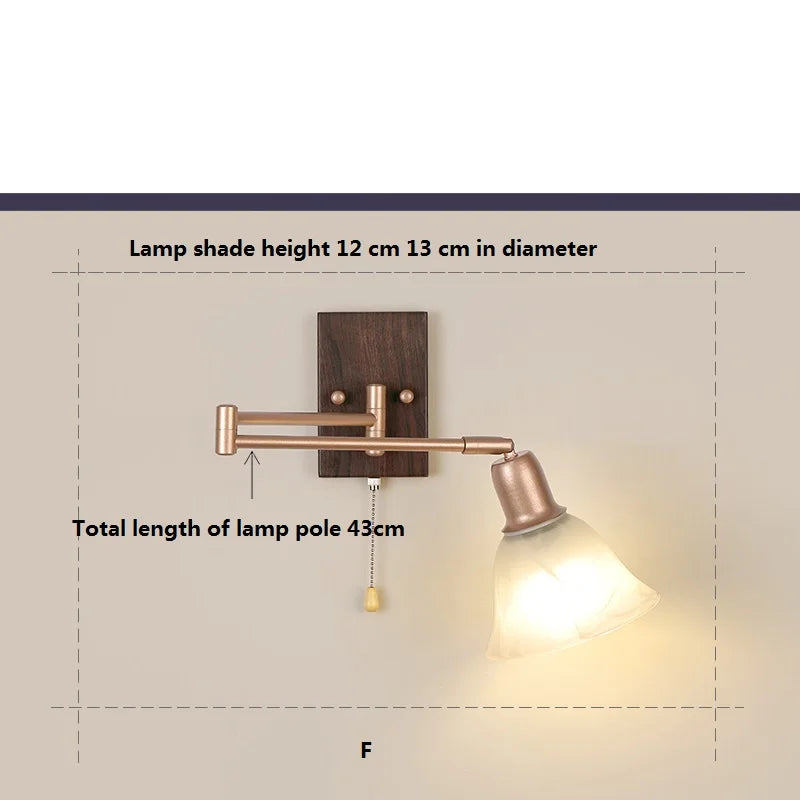 applique murale rotative en bois avec bras pivotant réglable