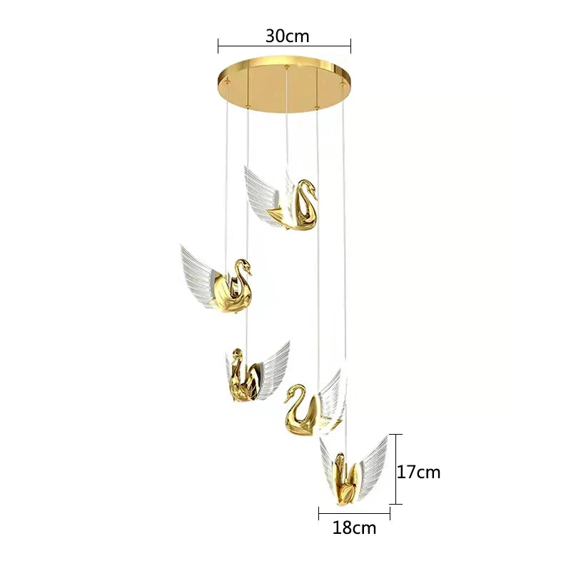 lustre moderne cygne doré design créatif pour éclairage décoratif