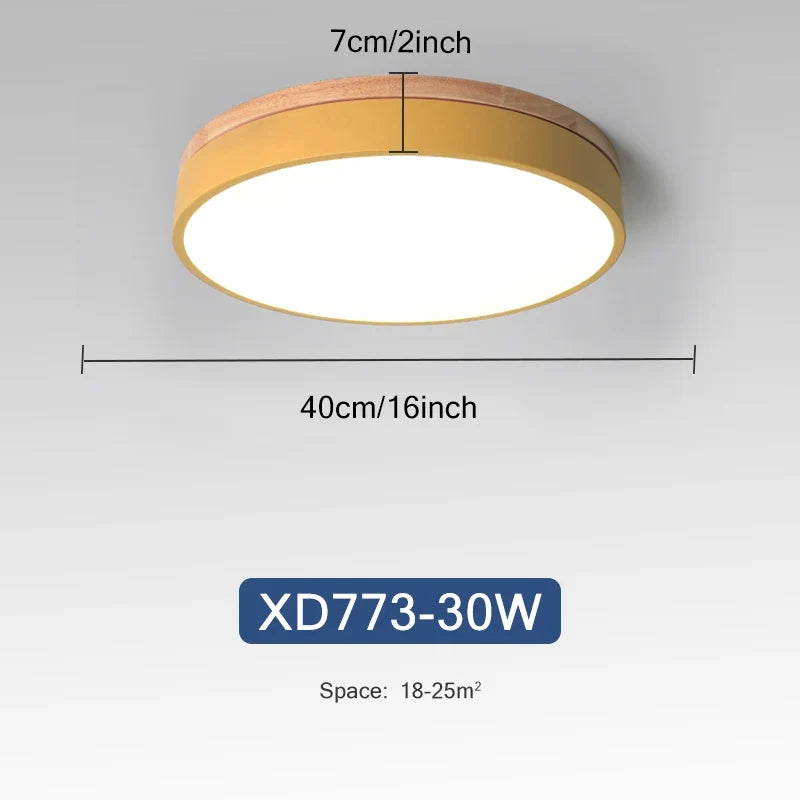 Rond 7 couleurs nordique LED plafonniers pour salon chambre plafonniers en bois 3 lumières couleur réglable couloir balcon