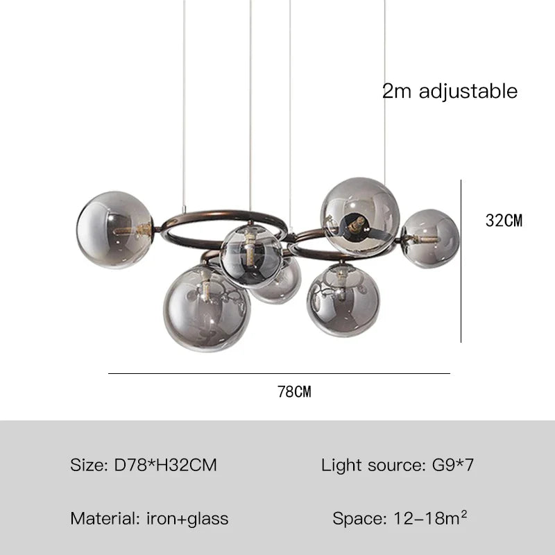 lustre design boule de verre et barre ronde métallique