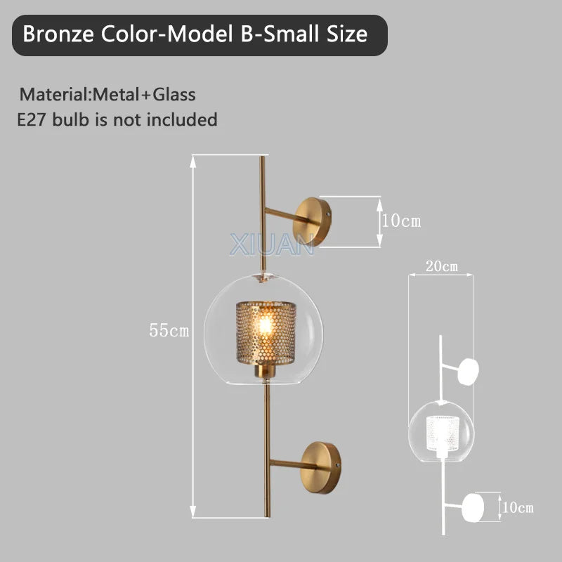 American Industrial Wall Lamps Clear Glass Wall Light Iron Metal Cage Living Room Decorative Wall Light Hallway Entrance Aisle