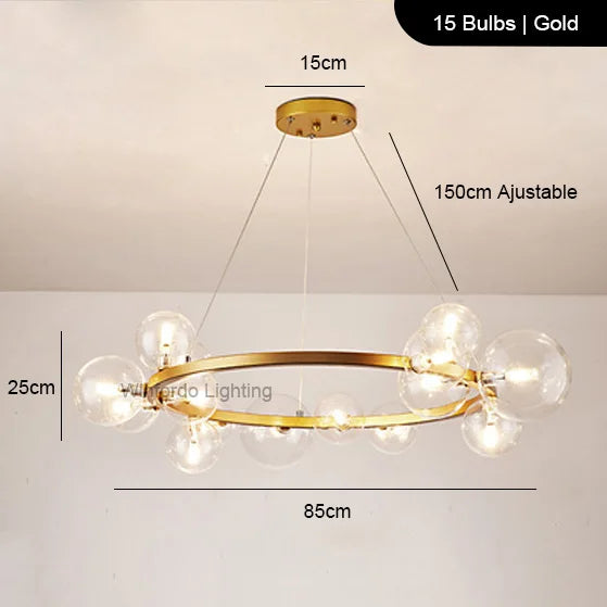 Lustre LED design doré rond à boules en verre