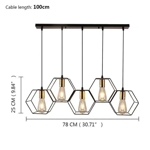 Loft Industrial Style Hexagonal Iron Art Dining Room Chandelier Retro Living Room Bedroom Lamp Bar Edison Creative Lamps